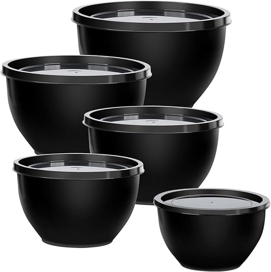 Greentainer Plastic Mixing Bowls with Lids Set for Kitchen, 5 Set Nesting Bowls for Mixing, Baking, Prepping, Cooking and Serving Food, Mixing Bowls Dishwasher, Microwave Safe by Greentainer