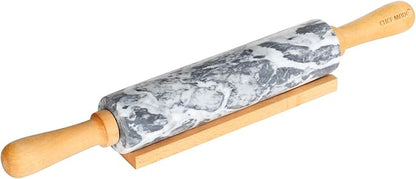 CHEFMADE 18-Inch Marble Rolling Pin with Wooden Handles and Cradle, Non-Stick (Gray and White) by CHEFMADE