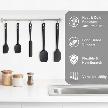 Redfly Silicone Spatula Set, 5 Piece Food Grade Silicone Cooking Utensils Set, Rubber Spatula Heat Resistant Nonstick for Baking, Cooking, Kitchen Utensils Dishwasher Safe Black - Image 6