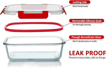 M MCIRCO 24-Piece Glass Food Storage Containers with Locking Lids,Glass Meal Prep Containers Set - Airtight Lunch Containers, Microwave, Oven, Freezer and Dishwasher, Red - Image 3