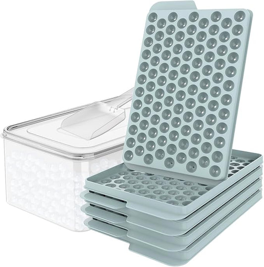 WIBIMEN Mini Ice Cube Trays, 0.55” Tiny Pebble Ice for Iced Coffee & Cocktails, Fast Chill, Easy Twist Release, Stackable with Lid & Storage Bin (4 Pack, Blue) by WIBIMEN