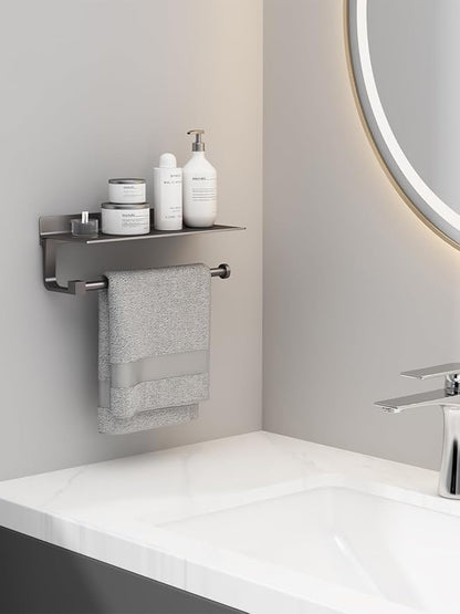 Paper Towel Holder Wall Mount - for Bathroom Hand Towel Holder for Bathroom Black Paper Towel Holder with Shelf Grey