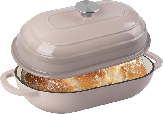 Premium Enameled Cast Iron Dutch Oven for Bread Baking | Non-Stick 2QT Oval Bread Oven with Lid | Perfect for Sourdough, Loaf, and Artisan Baking (Gradient Pink, 5 QT)