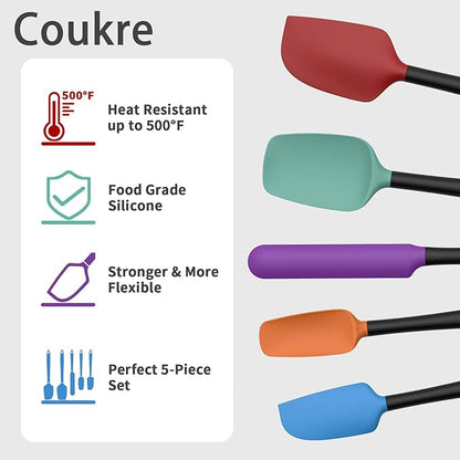 Coukre Silicone Spatula Set of 5,High Temperature Resistant, Food Grade Silicone, Dishwasher Safe, for Baking, Cooking (Colorful B Black) - Image 3