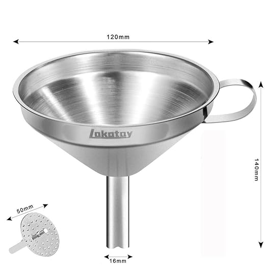 5-Inch Food Grade Stainless Steel Kitchen Funnel with Strainer Filter for Transferring of Liquid Dry Ingredients and Metal Cooking Funnel—Silver - Image 2
