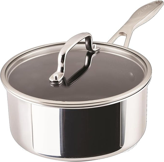 Circulon C1 Series Clad Stainless Steel with ScratchDefense Technology Cookware Nonstick Induction Saucepan with Lid, Metal Utensil Safe, 3 Quart - Polished Stainless Steel