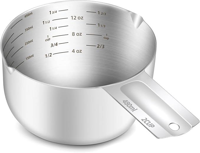 1PCS 2Cup (480ml, 16oz) Single Measuring Cup, Etched Inner Scale Stainless Steel Measure Scoop, Metric and US Measurement, Dishwasher Safe by BERYLER