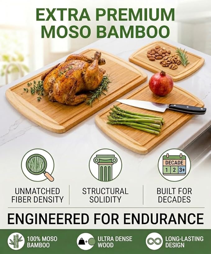 Greener Chef Luxury XL Bamboo Cutting Board Set of 3 with Vertical Grain Strength Technology - Extra Large Wood Cutting Boards for Kitchen and Lightweight Chopping Board Set - Replacements for Life - Image 3