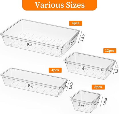 StorMiracle 32 PCS Clear Plastic Drawer Organizer Set, 4-Size vanity organizer Trays and Storage Bins for Makeup, Jewelry and Gadgets in Bedroom, Bathroom and Office, Clear - Image 3