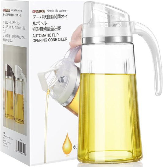 Marbrasse Oil Dispenser for Kitchen,20 OZ /600ml Leakproof Glass Oil Bottle with Auto Flip Cap,Olive Oil Container for Kitchen Cooking (White) by Marbrasse
