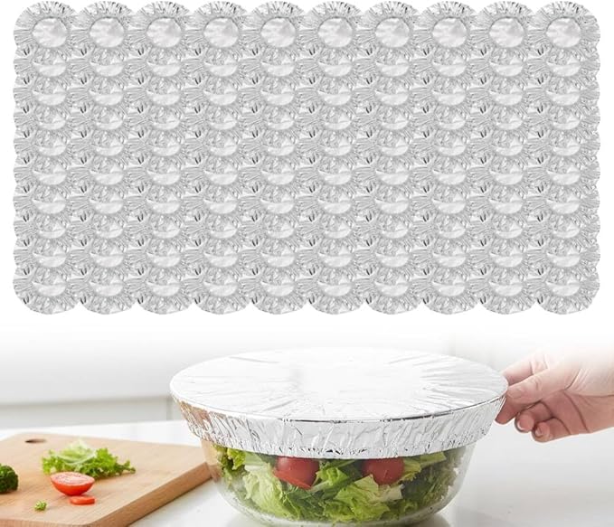 Reusable Aluminum Foil Food Covers: Heat-Insulating, Freshness-Preserving, Flexible Kitchen Lids for Meal Prep, Baking, and Food Storage (100) by Unknown