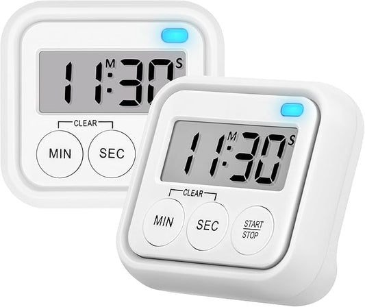 Timer, Kitchen Timers for Cooking Classroom Timer for Kids Teachers Digital Magnetic Timers 2 Pack, White by AOUVES