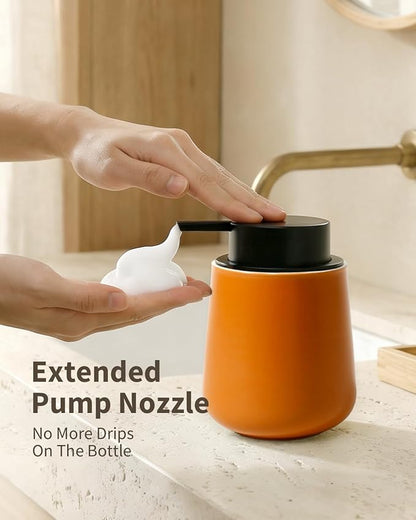 Bosilunlife Ceramic Foaming Soap Dispenser - 12Oz Bathroom Countertop Kitchen Dish Soap Pump Dispenser Foam Soap Dispenser - Orange