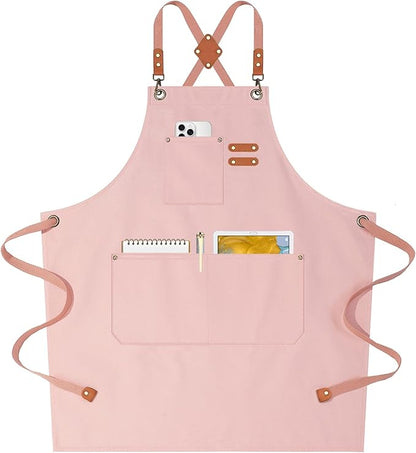AFUN Chef Aprons for Women Men with Oversized Pockets, 12-Ounce Cotton Canvas Cross Back Water Repellent Apron (Light Pink) by BringYouaFun