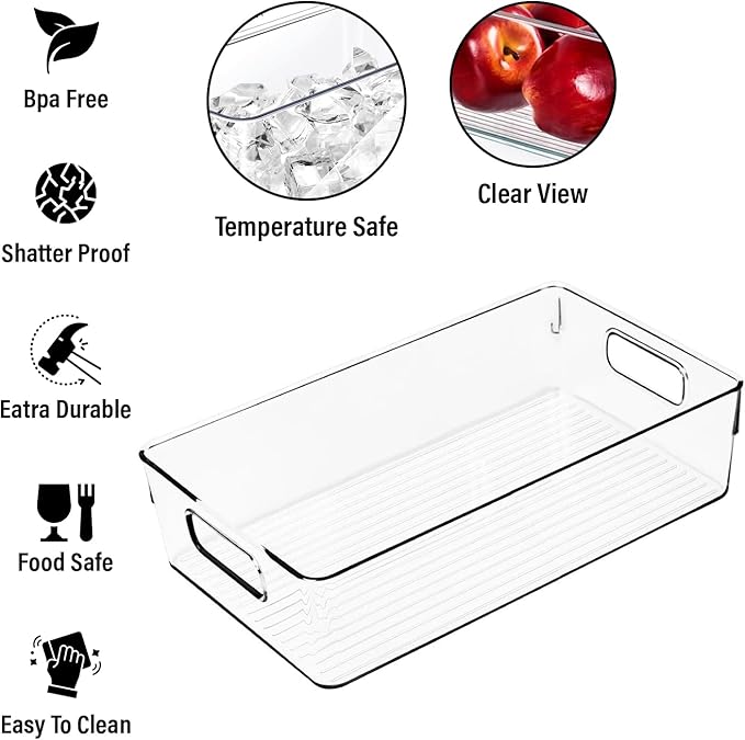 Clear Plastic Storage Bins, Perfect for Kitchen Organization or Pantry Organization and Storage, Large Fridge Organizer Plastic Bins, Pantry Organization and Storage Bins, Cabinet Organizers - Image 2