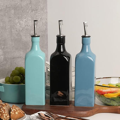 Sweejar 19 Fl Oz Ceramic Olive Oil Dispenser Bottle with Spout, Large Oil Dispenser for Kitchen, Opaque EVOO Oil and Vinegar Cruet for Cooking, Oil Container for Avocado Oil, Pack of 1 (Fog blue)