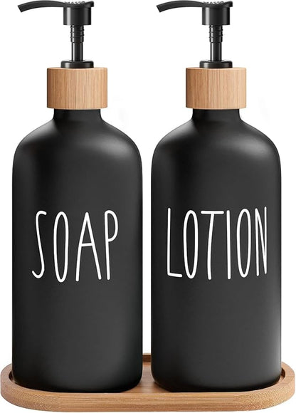 MOMEEMO Black Soap Dispenser Bathroom Set, Hand Soap and Lotion Set Suitable for Bathroom Decor. (Black) by MOMEEMO