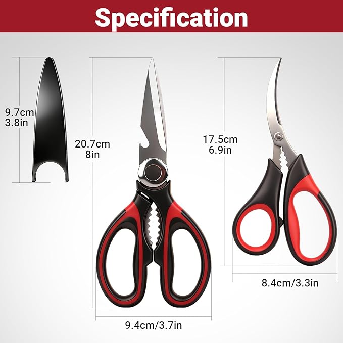 Kitchen Shears Set of 2, Heavy Duty Kitchen Scissors Seafood Scissors, Stainless Steel Sharp Food Cooking Scissors for Meat, Bones, Fish, Poultry, Vegetables, Chicken, Dishwasher Safe - Image 2