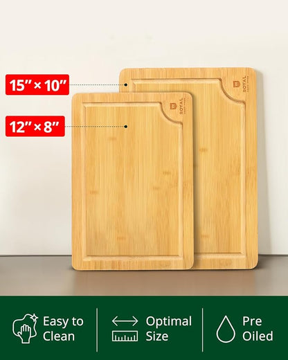 ROYAL CRAFT WOOD Wooden Cutting Boards for Kitchen Meal Prep & Serving - Bamboo Wood Serving Board Set with Deep Juice Groove Side Handles - Charcuterie & Chopping Butcher Block for Meat - Image 2