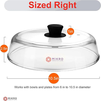 Mikro Innovations 10.5-Inch Glass Microwave Splatter Cover – Borosilicate Glass Food Plate Splatter Guard with Vent Hole, BPA-Free, Easy-Grip Silicone Knob, Dishwasher Safe (1, Black, 10.5in) - Image 3