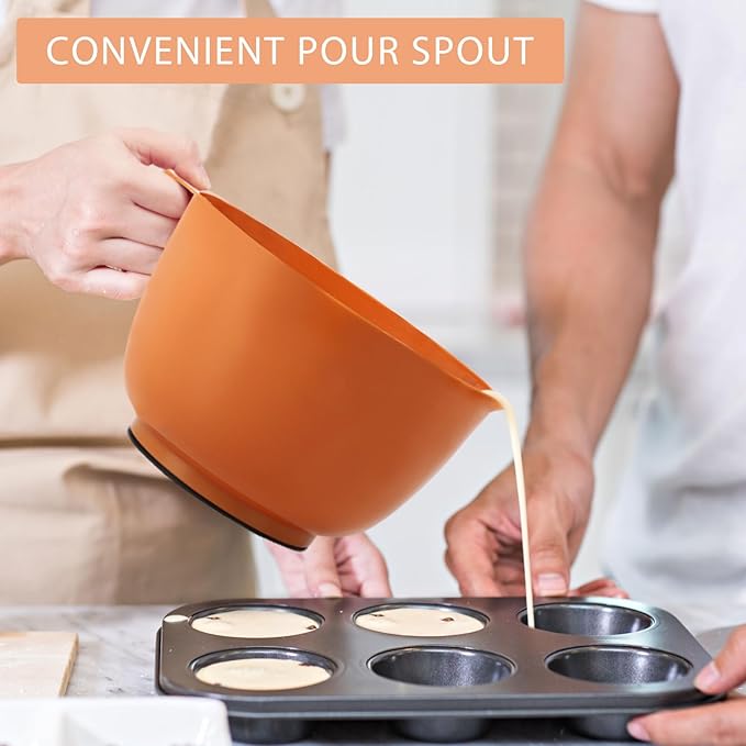 BoxedHome Nesting Plastic Mixing Bowl Set, 4 Piece Mixing Bowl Set with Pour Spouts, Size 1.7, 2.5, 3.5 and 4.5qt, for Prepping, Mixing, Baking, Cooking, Brownish Orange - Image 4
