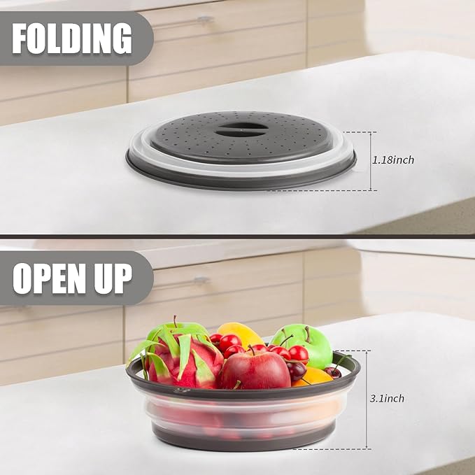 Microwave Splatter Cover & Silicone Mat – Collapsible, Vented, Reusable Food Guard and Plate Cover with Heat-Resistant Trivet for Pots, Pans, and Kitchen Counter, Black - Image 6
