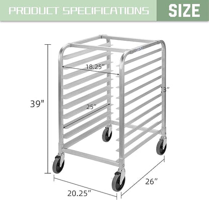 HALLY SINKS & TABLES H Bun Pan Rack 10 Tier with Wheels, Commercial Bakery Racking of Aluminum for Full & Half Sheet - Kitchen, Restaurant, Cafeteria, Pizzeria, Hotel and Home, 26" L x 20" W x 38" H - Image 2