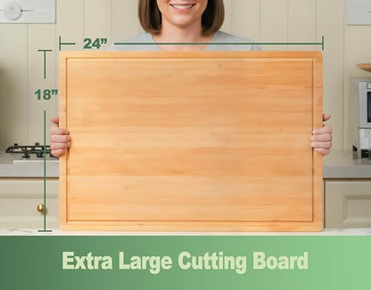Allsum 24x18" Extra Large Bamboo Cutting Boards for Kitchen, XXL Wood Charcuterie Boards Cheese Serving Tray with Side Handles and Juice Grooves, Solid Durable Reversible - Image 2