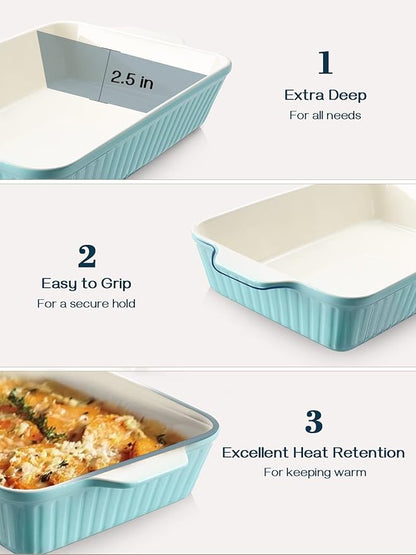 DOWAN 9x13-inch Baking Dish, Deep Casserole Dishes for Oven, Lasagna Pan Deep,135 oz Ceramic Baking Pan with Handles, Oven Safe for Baking, Home Decor Gift, Blue - Image 3