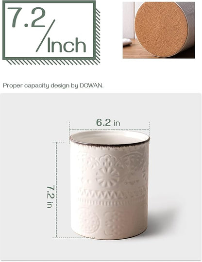 DOWAN 7.2" Kitchen Utensil Holder, Extra Large Farmhouse Utensil Holders for Countertop, Ceramic Utensil Crock, Anti Slip Cork Bottom - Image 3