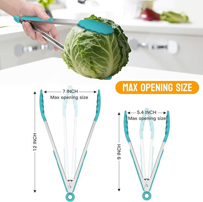 HOTEC Premium Stainless Steel Locking Kitchen Tongs with Silicon Tips, Set of 2-9" and 12", Blue - Image 6