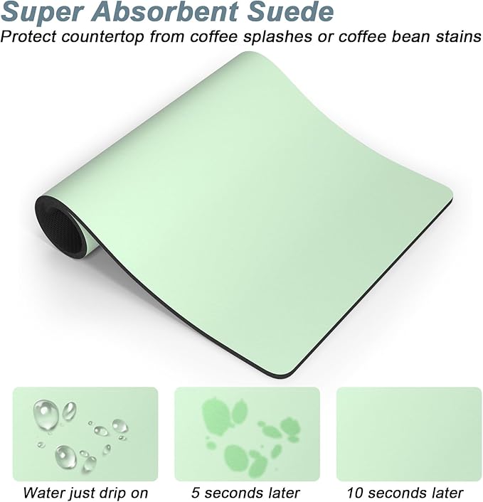 Rnivvi Coffee Mat, 16" x 24" Coffee Bar Mats for Espresso Machine Station Accessories and Organizer, Hide Stain Rubber Backed Absorbent Dish Drying Pad for Kitchen Counter, Cute Bar Decor Pad, Green - Image 3