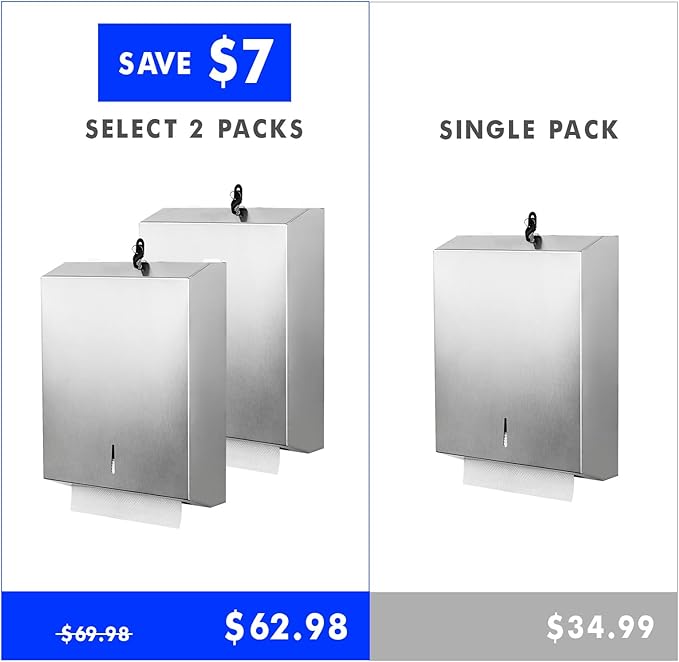 2 Packs Paper Towel Dispenser Wall Mount Commercial, Touchless Hand Towel Dispenser with Lock (Stainless Steel) - Image 2