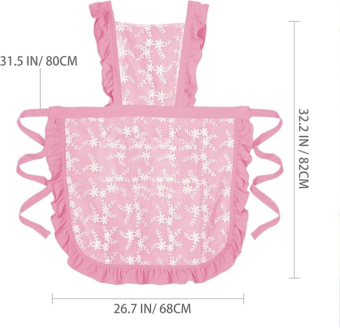 Pinknoke Vintage Pinafore Apron Dress for Women with Pockets Cute Floral Chef Aprons for Kitchen Cooking Baking Gardening - Image 6
