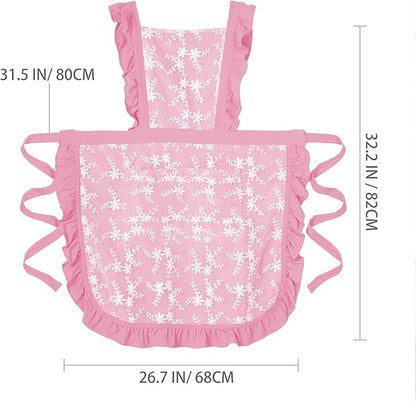 Pinknoke Vintage Pinafore Apron Dress for Women with Pockets Cute Floral Chef Aprons for Kitchen Cooking Baking Gardening - Image 6
