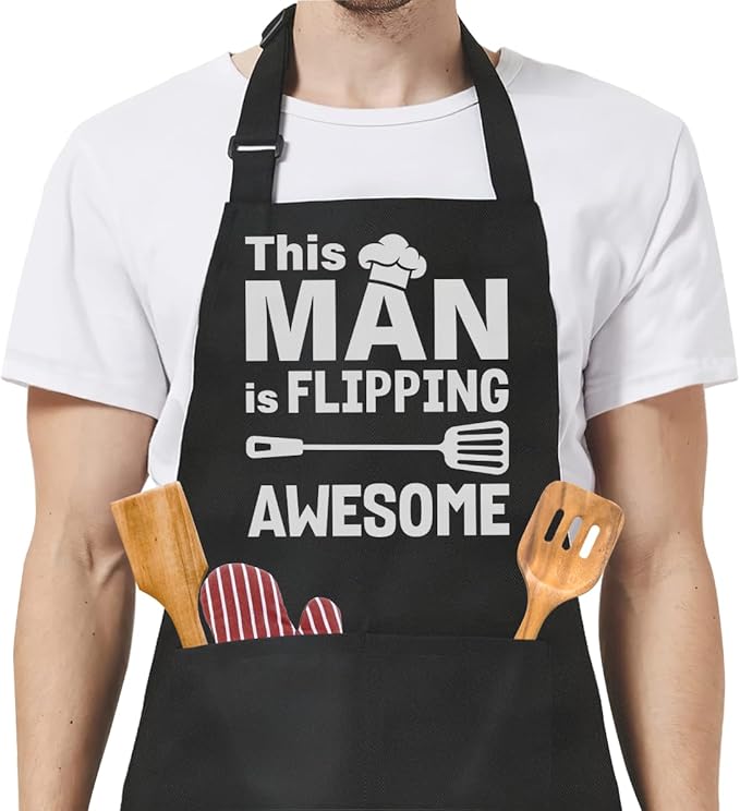 SANDJEST Funny Mens Aprons with Pockets for BBQ Grilling Cooking Grandpa Husband Apron for Birthday Christmas Father's Day