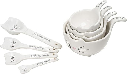 White Cat Measuring Cups & Spoons Gift Set – Ceramic Kitchen Tools for Cat Lovers & Bakers – 4 Measuring Cups and 4 Measuring Spoons – Unique Gift for Kitchen, Baking, and Cat Lovers - Image 7