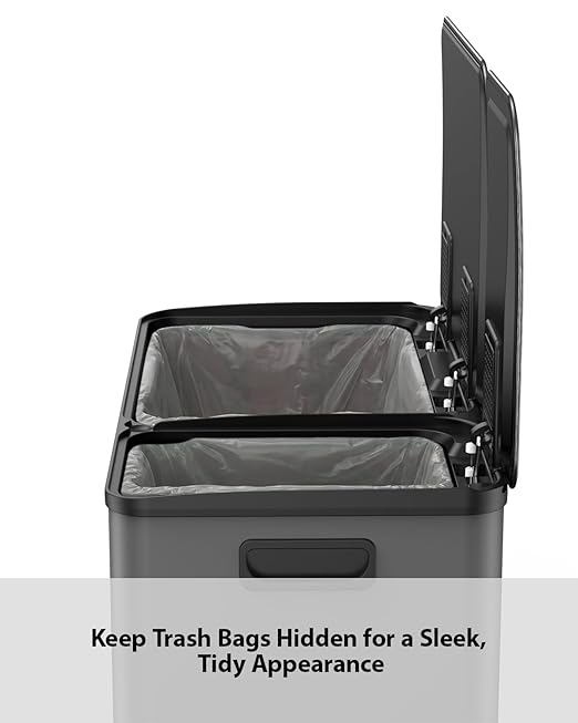 Lovewind Double Trash Can Kitchen, 13+5.5 Gallon Stainless Steel Dual Trash and Recycle Bin Combo with Silent Close Lid, Heavy-Duty Foot Pedal, Easy to Clean Garbage Can for Large Families, Grey