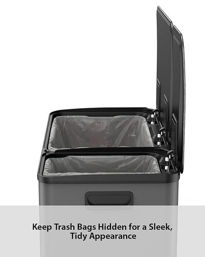 Lovewind Double Trash Can Kitchen, 13+5.5 Gallon Stainless Steel Dual Trash and Recycle Bin Combo with Silent Close Lid, Heavy-Duty Foot Pedal, Easy to Clean Garbage Can for Large Families, Grey