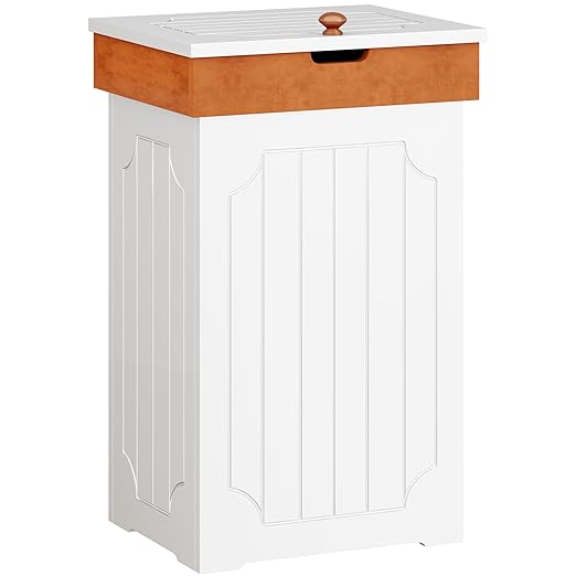 Function Home Trash Can Cabinet, 13 Gallon Kitchen Garbage Can, Wood Recycling Trash Bin, Freestanding Dog Proof Trash Can, Farmhouse Trash Cabinet with Lid for Home Kitchen Bathroom, White by FunctionHome