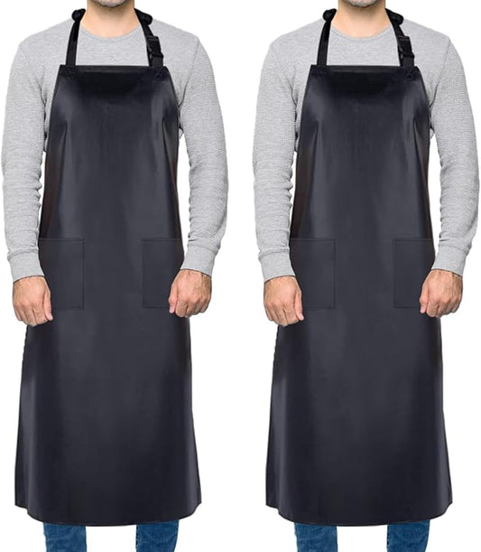 Homsolver 2 Pack Waterproof Rubber Aprons, Heavy Duty Butcher for Men, Chemical Vinyl Plastic Aprons for Dishwashing by Homsolver