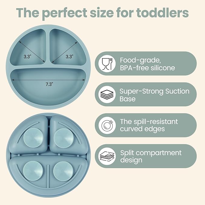 Eascrozn 2 Pack Baby Plates with Suction, 2 Pack Silicone Forks and Spoons Set, Baby Led Weaning Supplies, BPA Free, Toddler Utensils for Feeding Essentials - Image 2