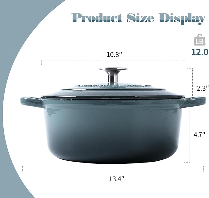 EDGING CASTING Enameled Cast Iron Covered 5.5 Quart Dutch Oven with Dual Handle, Slateblue - Image 2