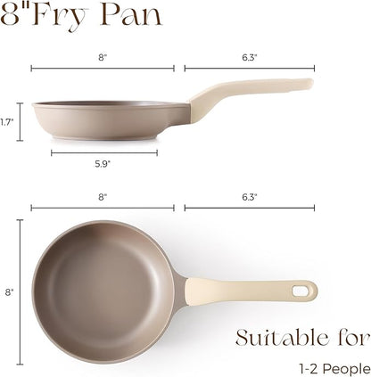 PRICUSIS Nonstick Frying Pan, 8/10/12 Inch Stain/Scratch/Crack Proof Chef Pan, Healthy Skillet, PFOA Free Omelet Pan, Dishwasher & Oven Safe, Induction Compatible (8-Inch, Natural Linen)