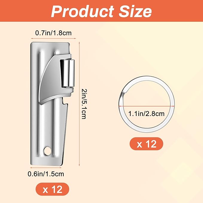 12 Pieces Military Style Can Openers with Key Rings, Anglecai Military Camping Can Openers Stainless Steel Army Survival Cans Opener Portable Cans Opener for Traveling (Style 5 (P51))