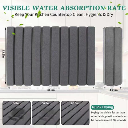 Stone Dish Drying Mat for Kitchen Counter, 24''×15'' Dishes Drying Matt Kitchen Counter, Absorbent Diatomaceous Earth Bath Quick Dry Mats for Tableware, Bottles and Cup (Dark Grey) - Image 2