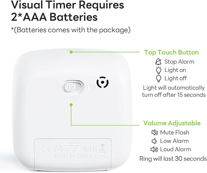 Yunbaoit Visual Timer with Night Light, 60-Minute Countdown Timer for Kids and Adults, Silent Classroom Timer, Time Management Tool for Home, School, or Work (Light Green)