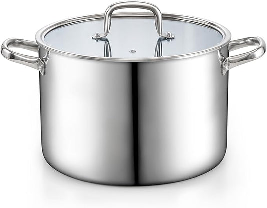 Cook N Home Stainless Steel Stockpot with Lid 12 Quart, Tri-Ply Clad Large Capacity Soup Pot, Induction Cooking pot, Silver