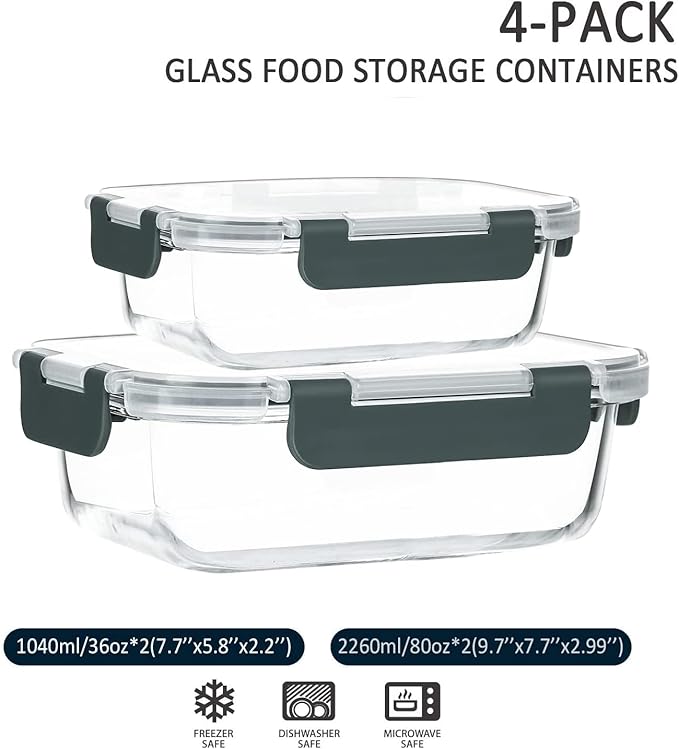 M MCIRCO [80 oz & 36 oz Extra Large Glass Food Storage/Baking Containers Set with Lids, 2 Pack 80 oz(10 cup)&2 Pack 36 oz (4.5 cup) Airtight Glass Container,Microwave,Oven,Freezer and Dishwasher - Image 2