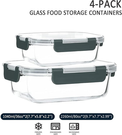 M MCIRCO [80 oz & 36 oz Extra Large Glass Food Storage/Baking Containers Set with Lids, 2 Pack 80 oz(10 cup)&2 Pack 36 oz (4.5 cup) Airtight Glass Container,Microwave,Oven,Freezer and Dishwasher - Image 2